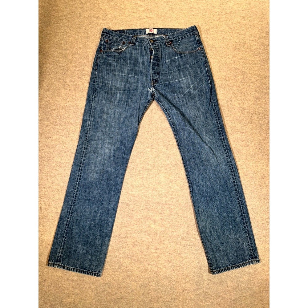Levis 501 Original Fit Jeans Men 36x34 Blue Denim Cotton Straight Leg Button Fly